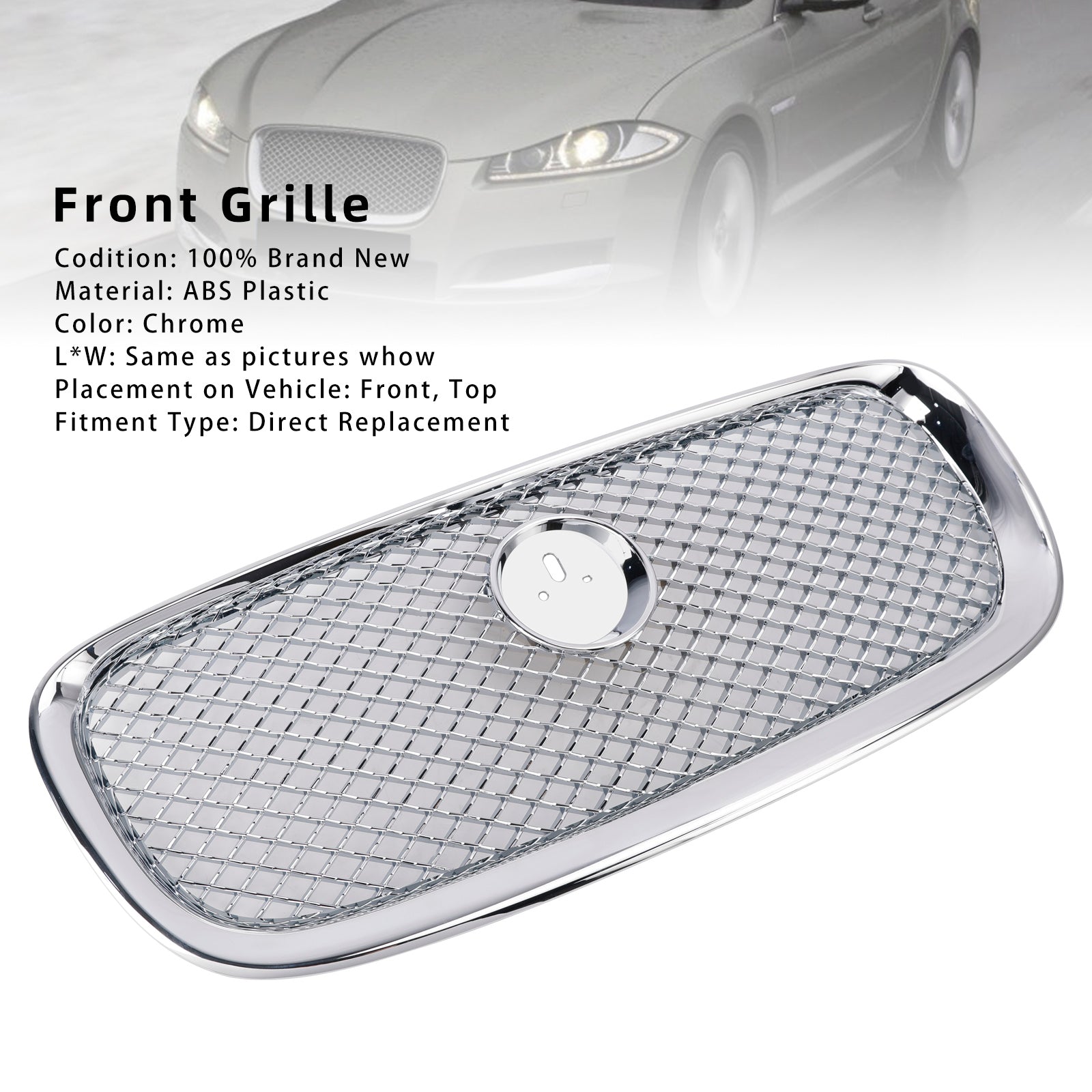 Jaguar XF 2012 2013 2014 2015 Front Chrome Grill Air Intake Radiator XF-R Style Mesh Grille