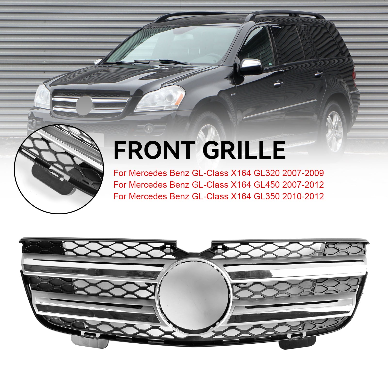 Grille de pare-chocs avant en chrome noir pour Mercedes Benz Classe GL X164 GL320 2007-2009