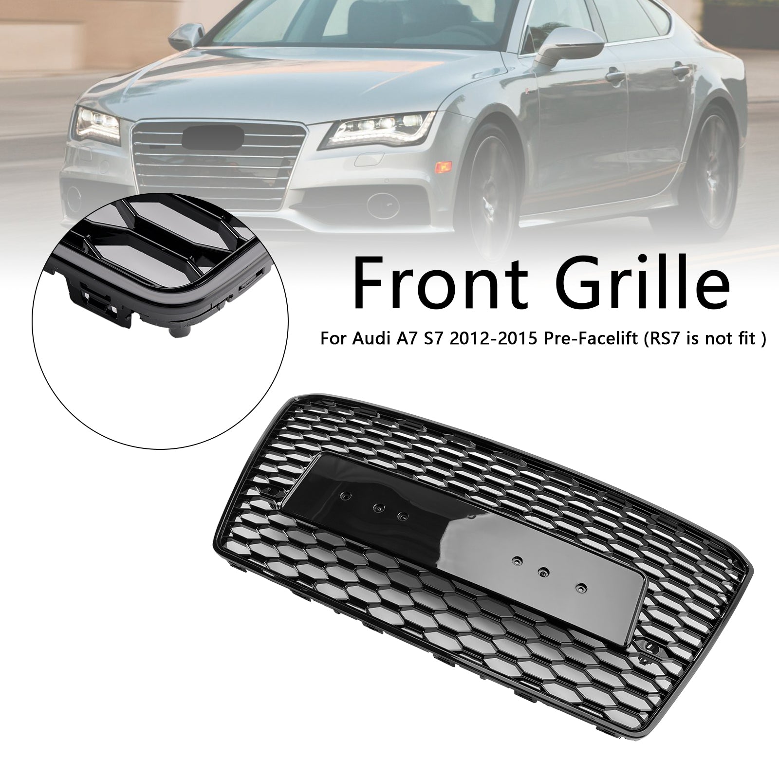 Grille de calandre hexagonale en nid d'abeille style RS7 pour Audi A7/S7 2012-2015, noire