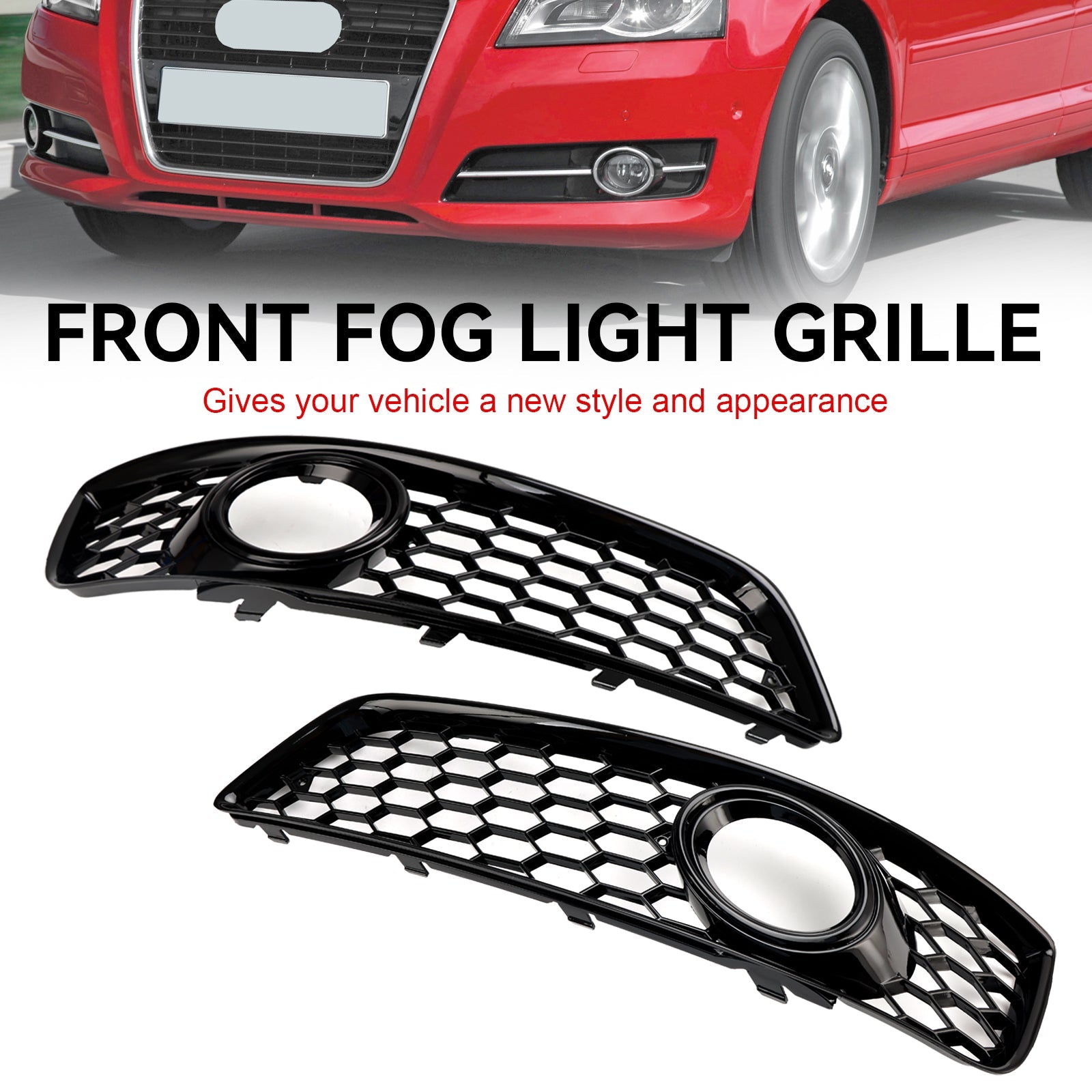 2009-2013 Audi A3 8P Standard Version Honeycomb Bumper Front Fog Light Grill Grille Cover