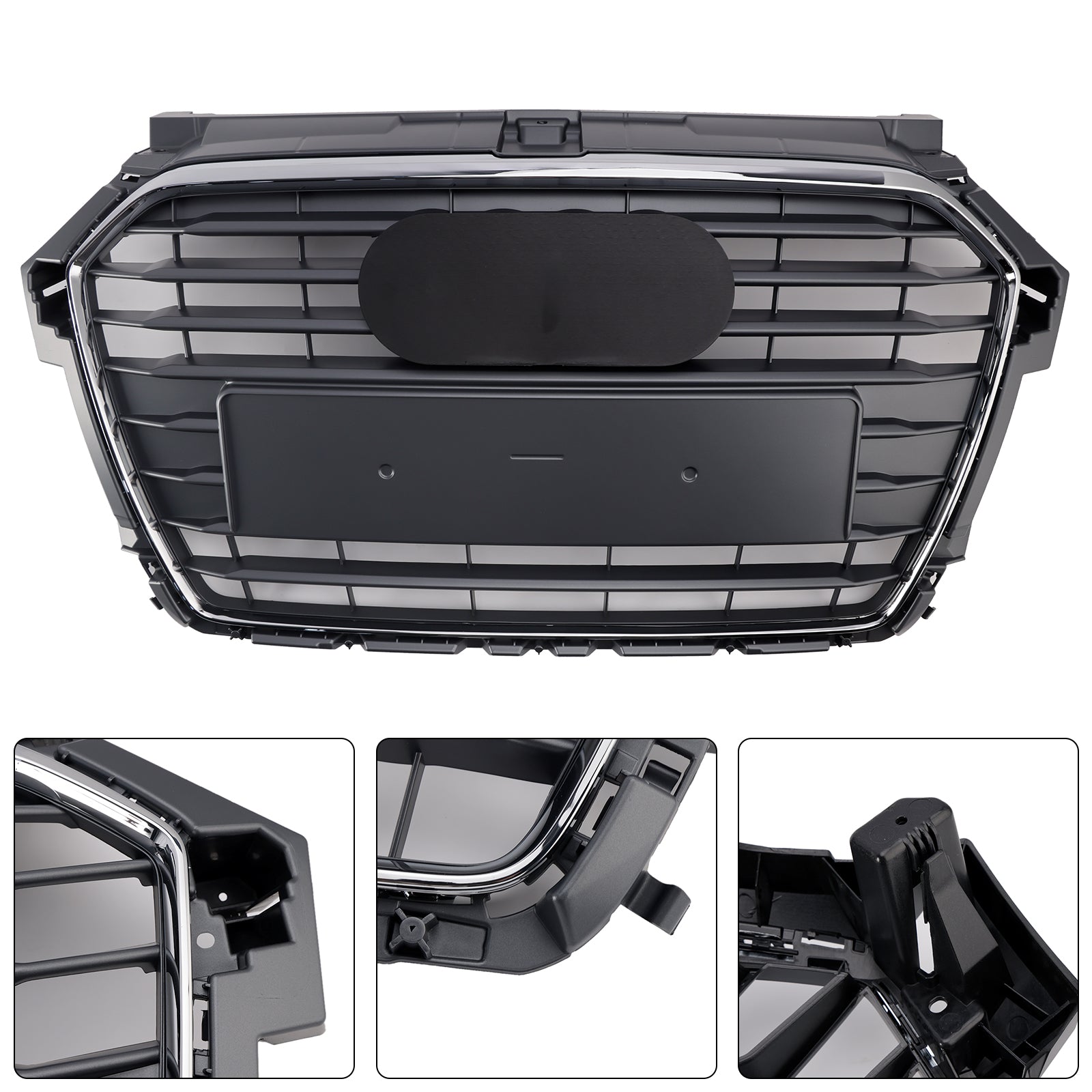 Rejilla de parachoques delantera cromada compatible con Audi A1 S1 2016-2019 MK1 Facelift