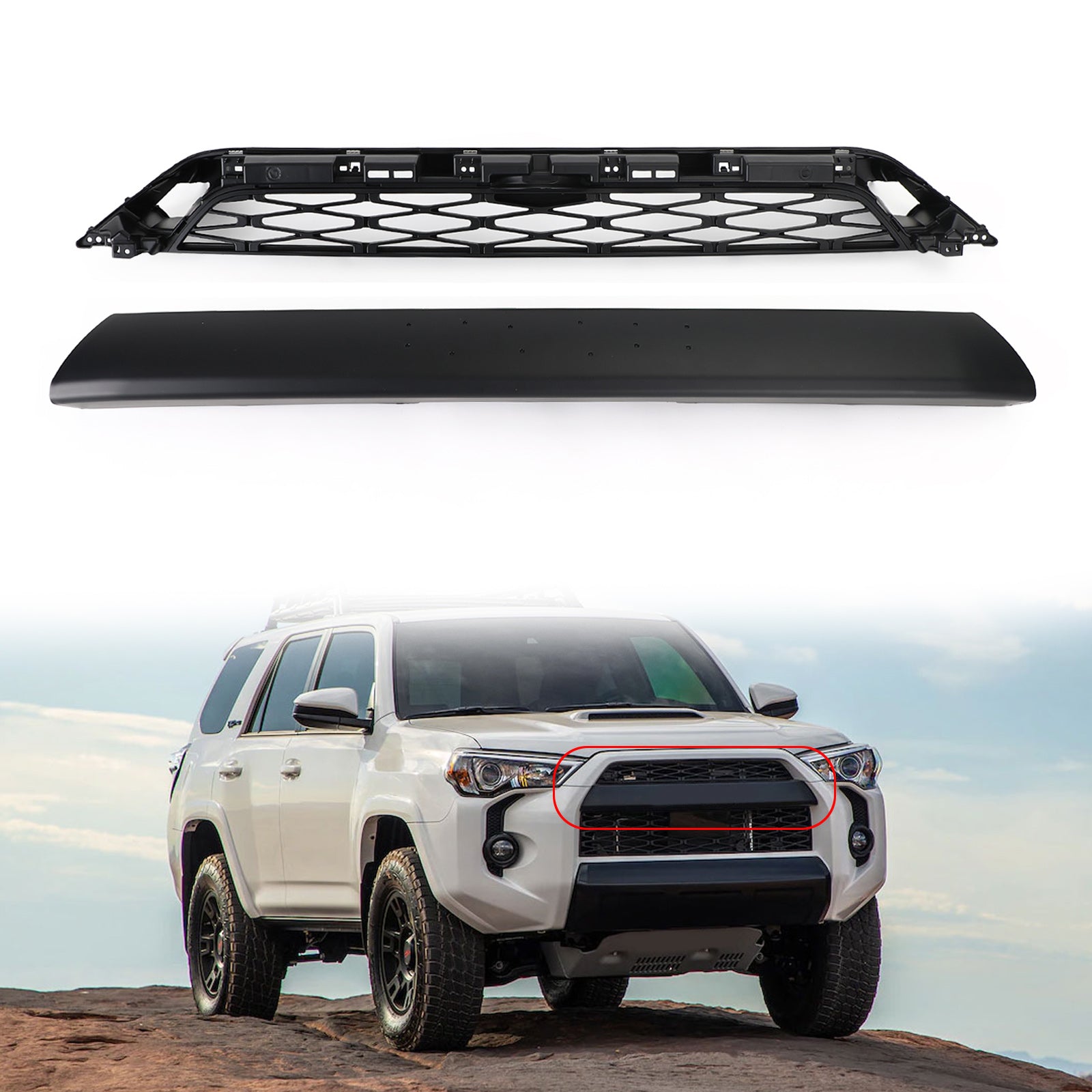 Grille de pare-chocs avant de remplacement en 2 pièces pour Toyota 4Runner 2020-2024, grille noire