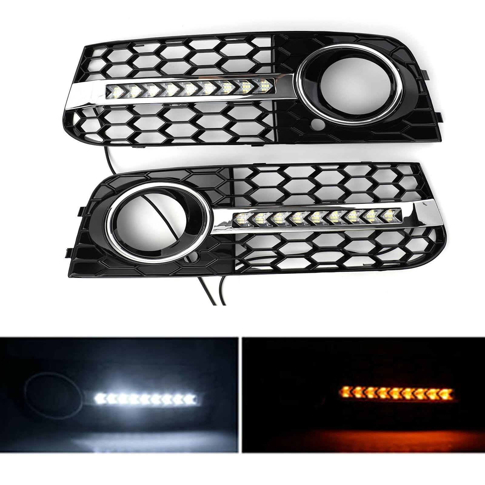 Audi 2009-2011 A4 B8 Flowing LED Honeycomb Mesh Grille Fog Light Turn Signal DRL