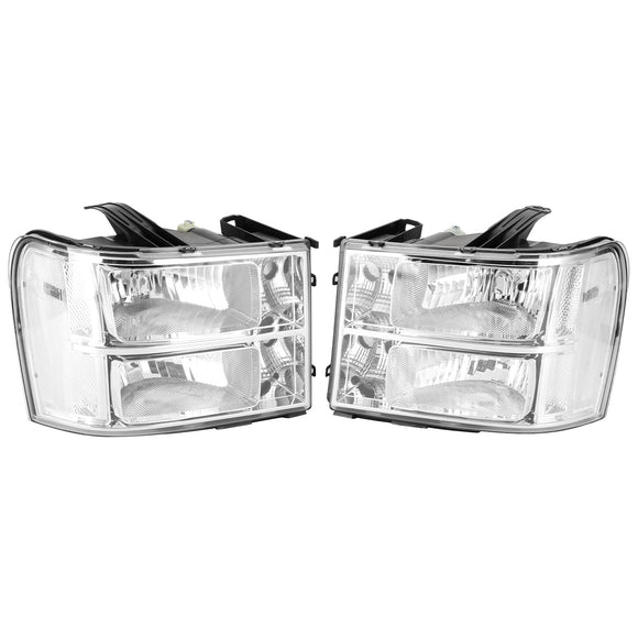 Chrome Housing Clear Headlights Assembly For GMC Sierra 1500 2500HD 3500HD 2007-2014