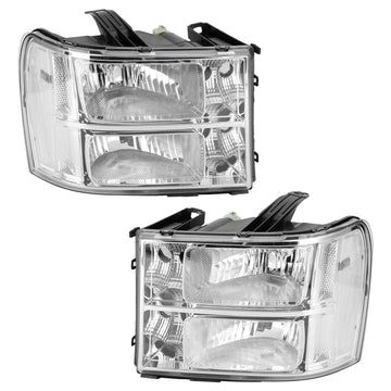 Chrome Housing Clear Headlights Assembly For GMC Sierra 1500 2500HD 3500HD 2007-2014