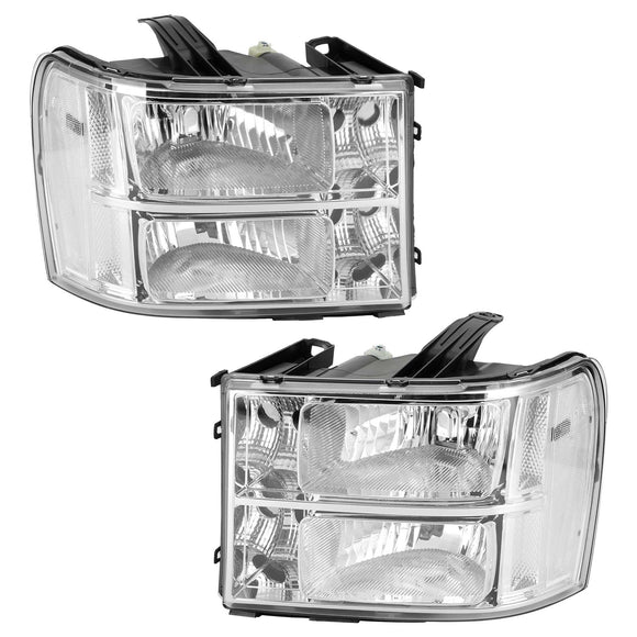 Chrome Housing Clear Headlights Assembly For GMC Sierra 1500 2500HD 3500HD 2007-2014