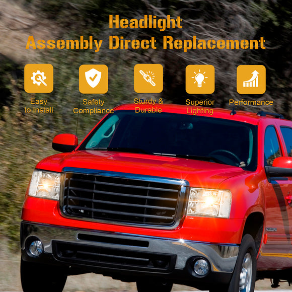 Chrome Housing Clear Headlights Assembly For GMC Sierra 1500 2500HD 3500HD 2007-2014