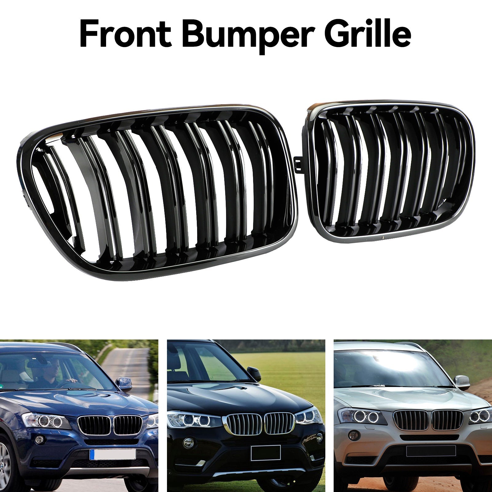 Grille de pare-chocs avant noire brillante pour BMW X3 F25 xDrive28i/xDrive35i/xDrive20d/xDrive30d 2010-2014