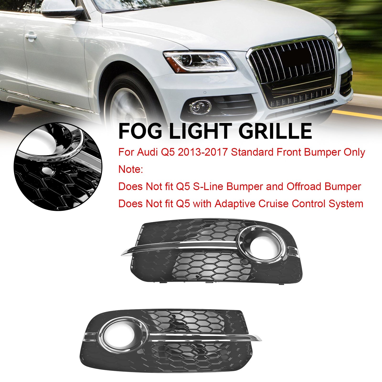 Audi 2013-2017 Q5 Standard Version 8R0807681M 8R0807682J Front Bumper Fog Light Grille Grill