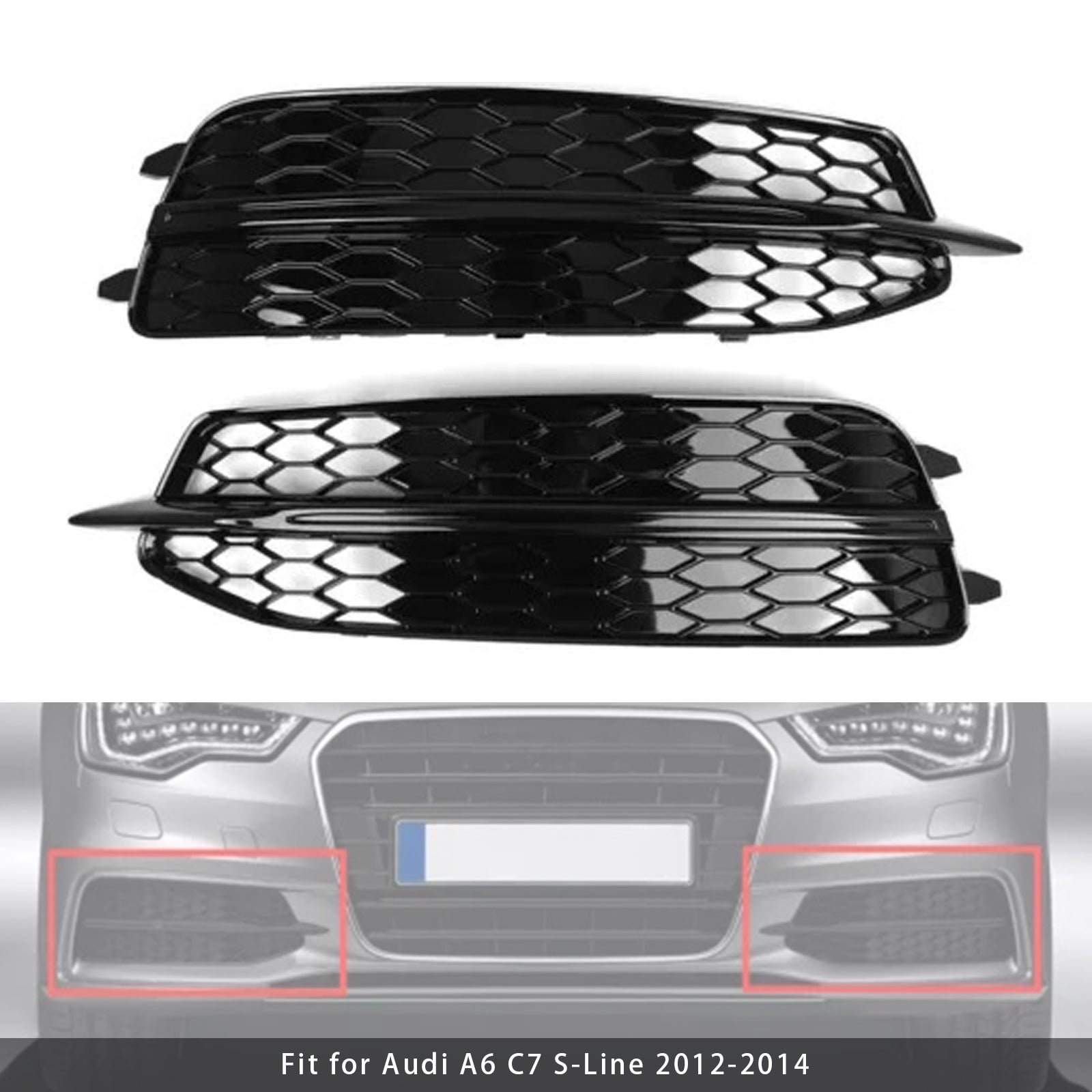 2X Car Front Bumper Fog Light Grilles For Audi A6 C7 S-Line 2012-2014 - 0