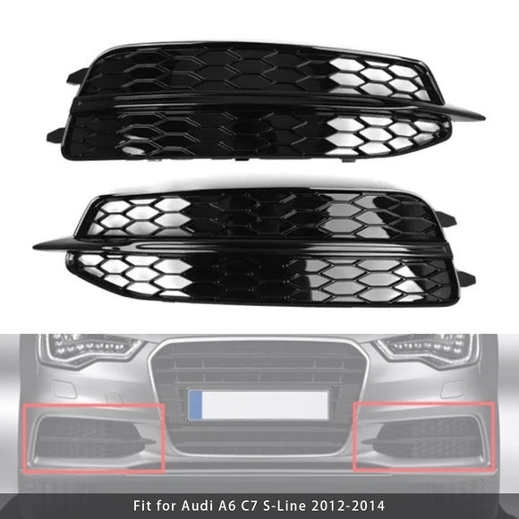 Audi A6 C7 S-Line / S6 2012-2015 Front Bumper Lower Grille Fog Light Cover Black Grille 4G0807681D 4G0807682D