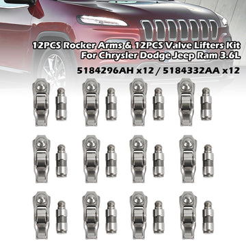 12-teiliges Kipphebel-Set, 12-teiliges Ventilstößel-Set für Chrysler Dodge Jeep Ram 3,6 l