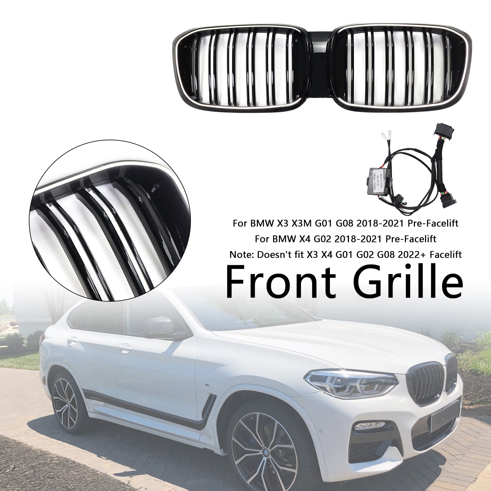 Front Kidney Mesh Grille Grill Fit BMW X4 G02 X3 G01 G08 2018-2021 Pre LCI