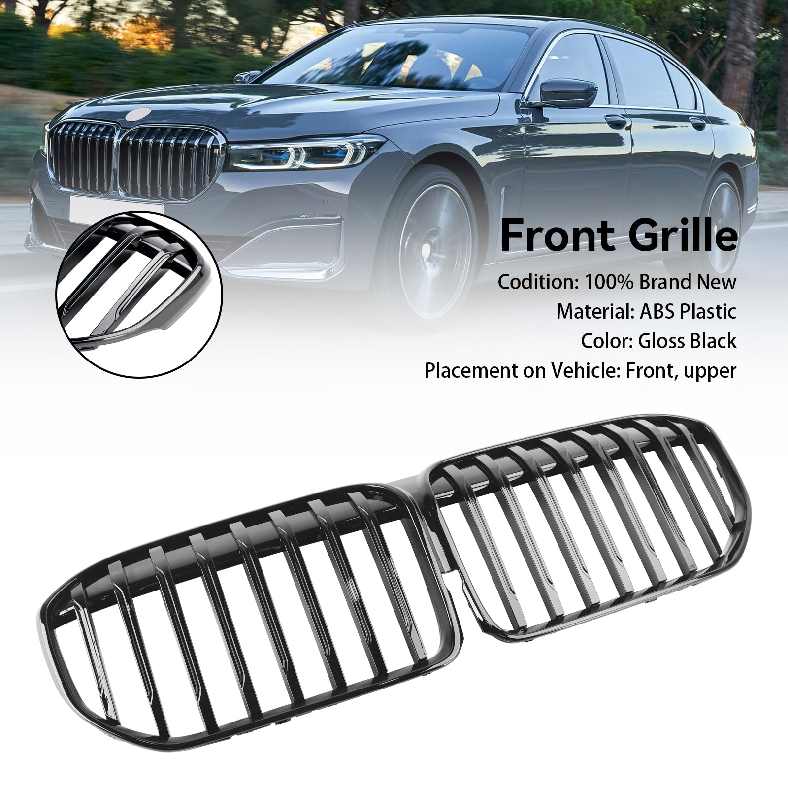 2019-2022 BMW 7 Series G11 740i/750i/740e xDrive Front Grill Single Slat Grille Gloss Black Grill