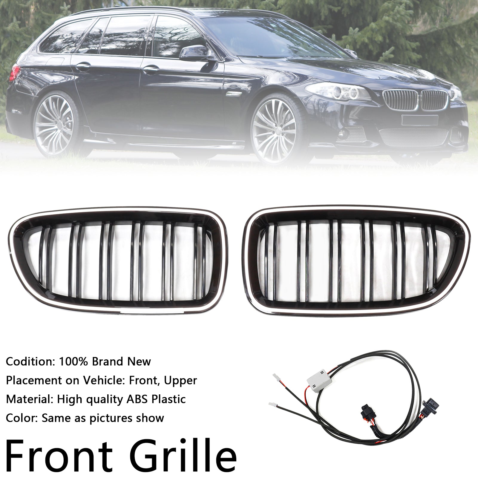 Kidney Bumper Grill Grille Fit BMW 5 Series F10 F11 2010-2016 Gloss Black