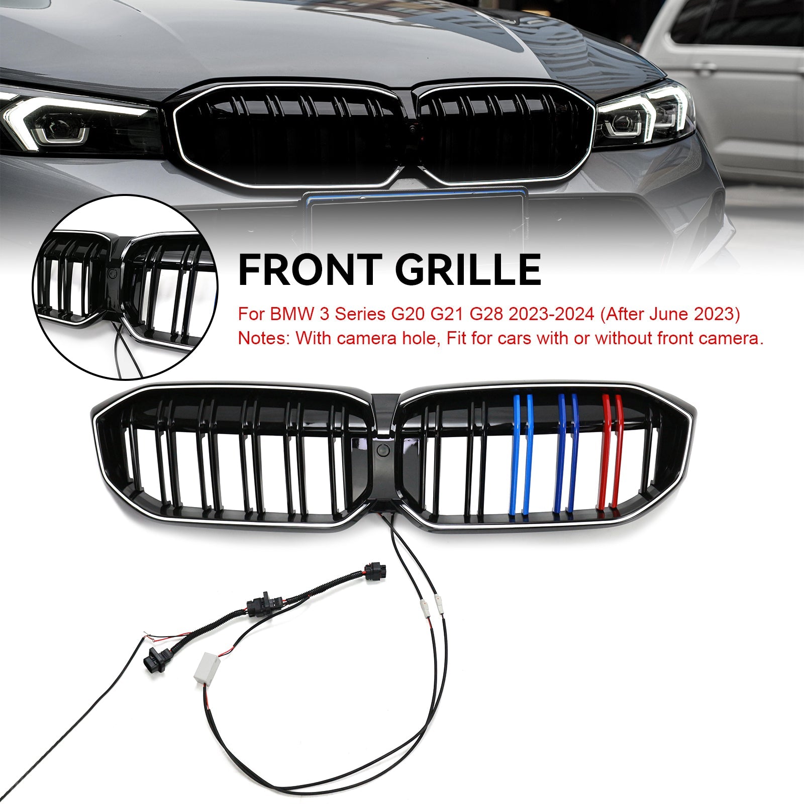 BMW 2023-2024 3 Series G20 G21 320i/330i/M340i/318i/320d Front Kidney Grille Double Line Black Grill