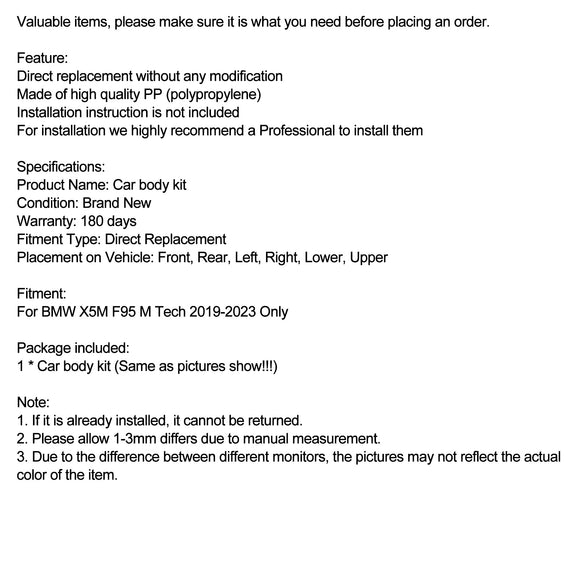 Body Kit Front & Rear Bumper Trims Fit BMW F95 X5M 2019-2023 Gloss Black