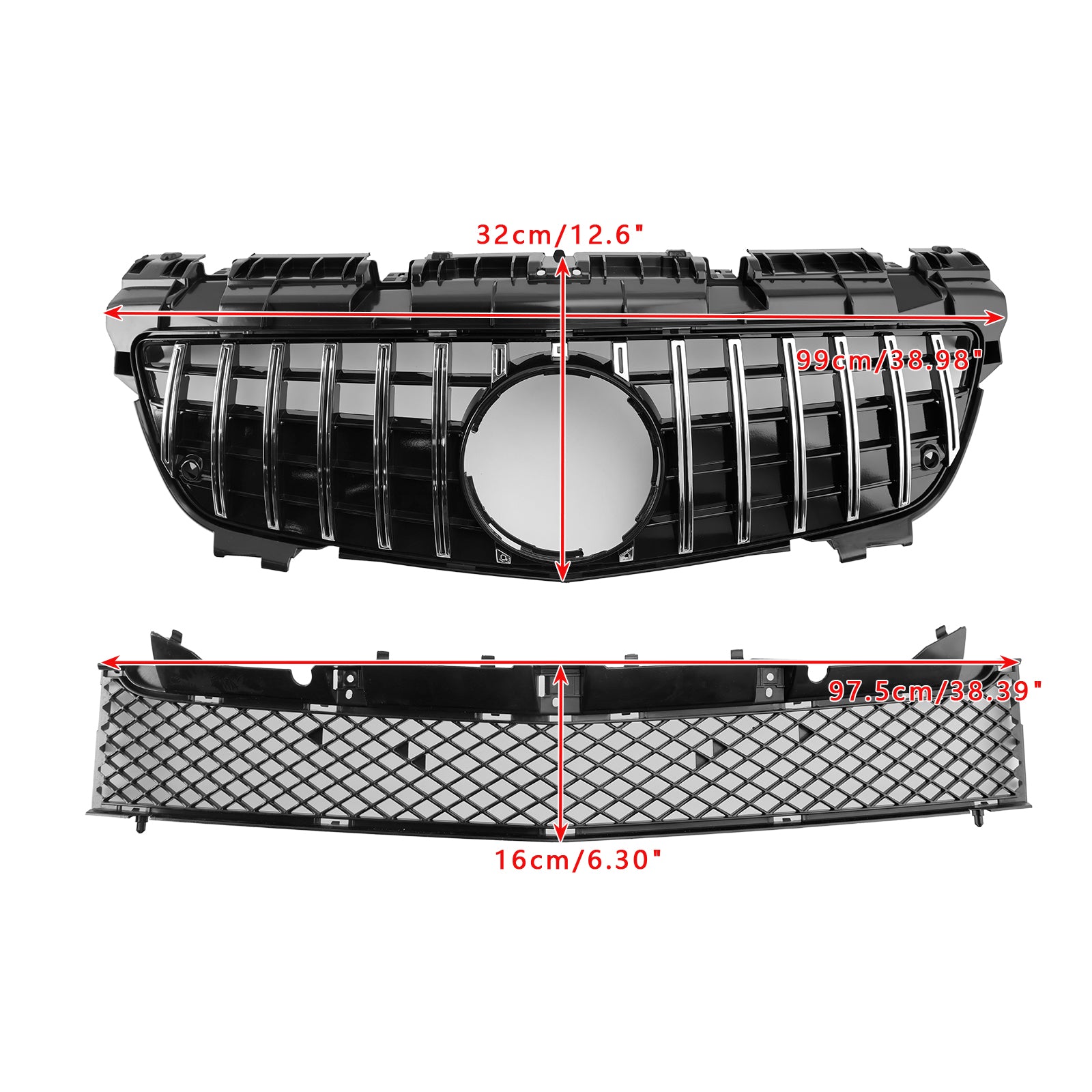 Chrome Front Upper Lower Grille Fit Mercedes SLK-Class R172 SLK55 2011-2016