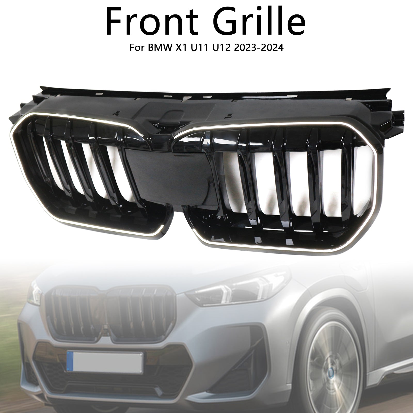 Gloss Black Front Bumper Kidney Grill Grille Fit BMW X1 U11 U12 2023-2024