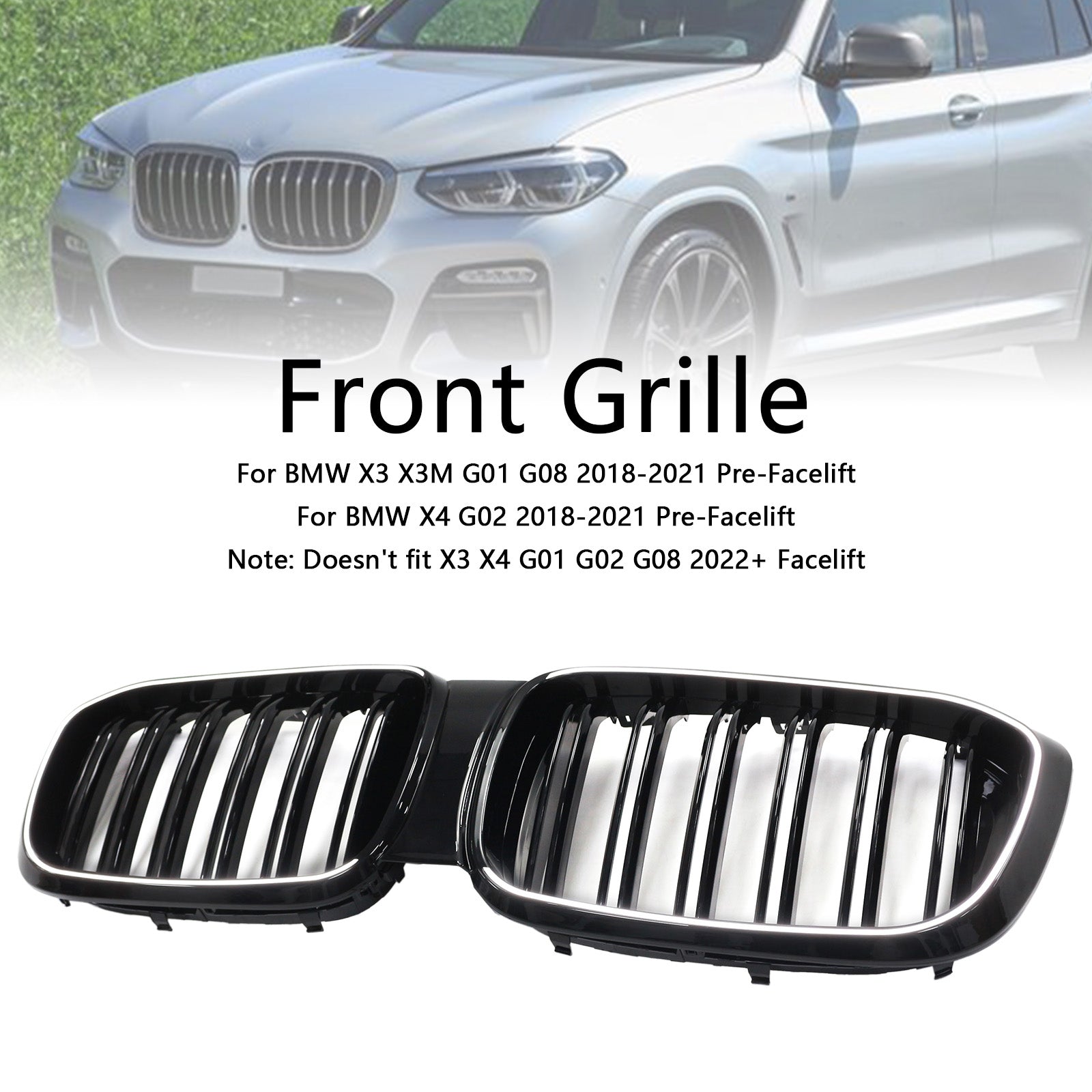 Front Kidney Mesh Grille Grill Fit BMW X4 G02 X3 G01 G08 2018-2021 Pre LCI