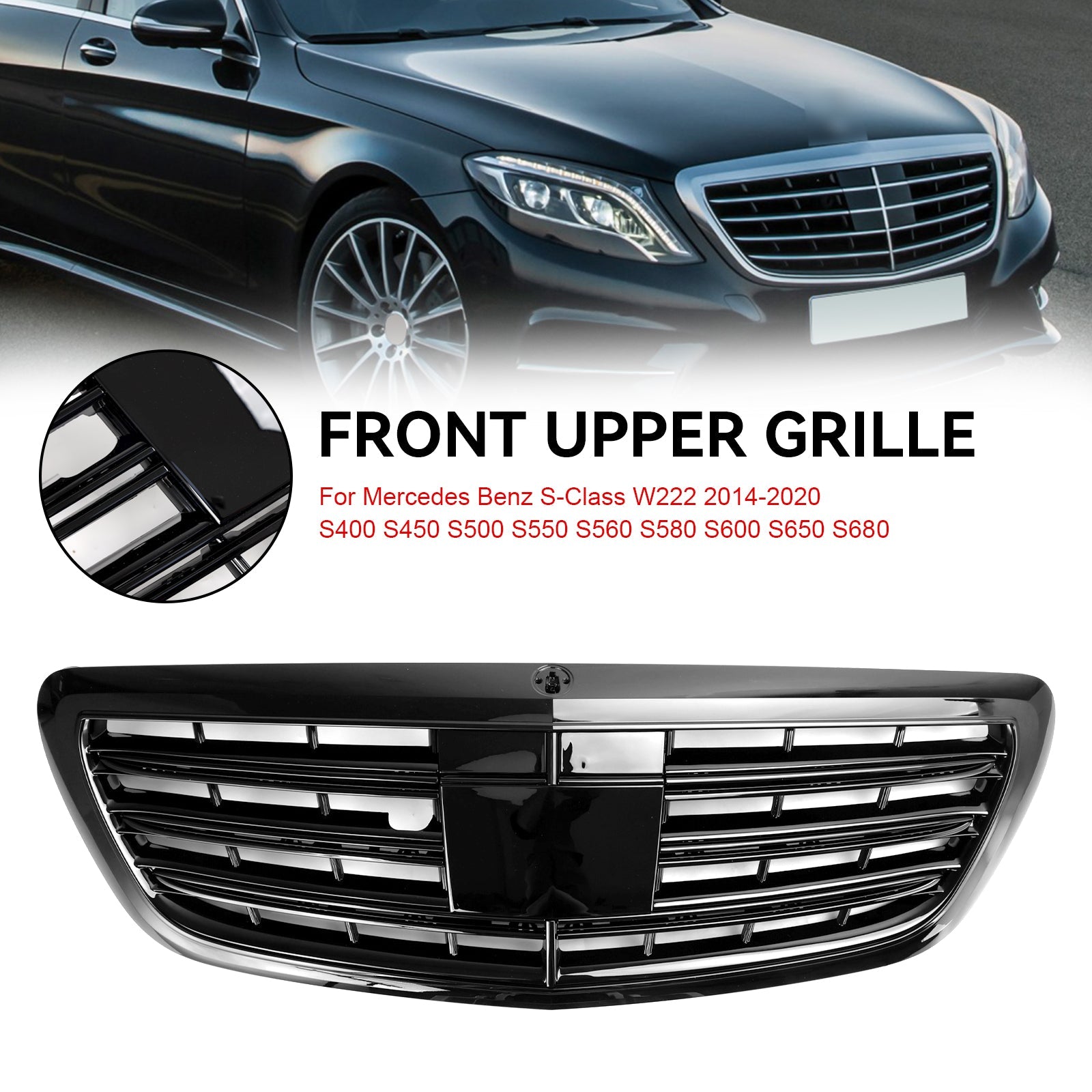 Mercedes-Benz 2014-2020 S-class W222 S400 S450 S500 S550 S560 S580 S600 S650 S680 Front Grill Black Grille