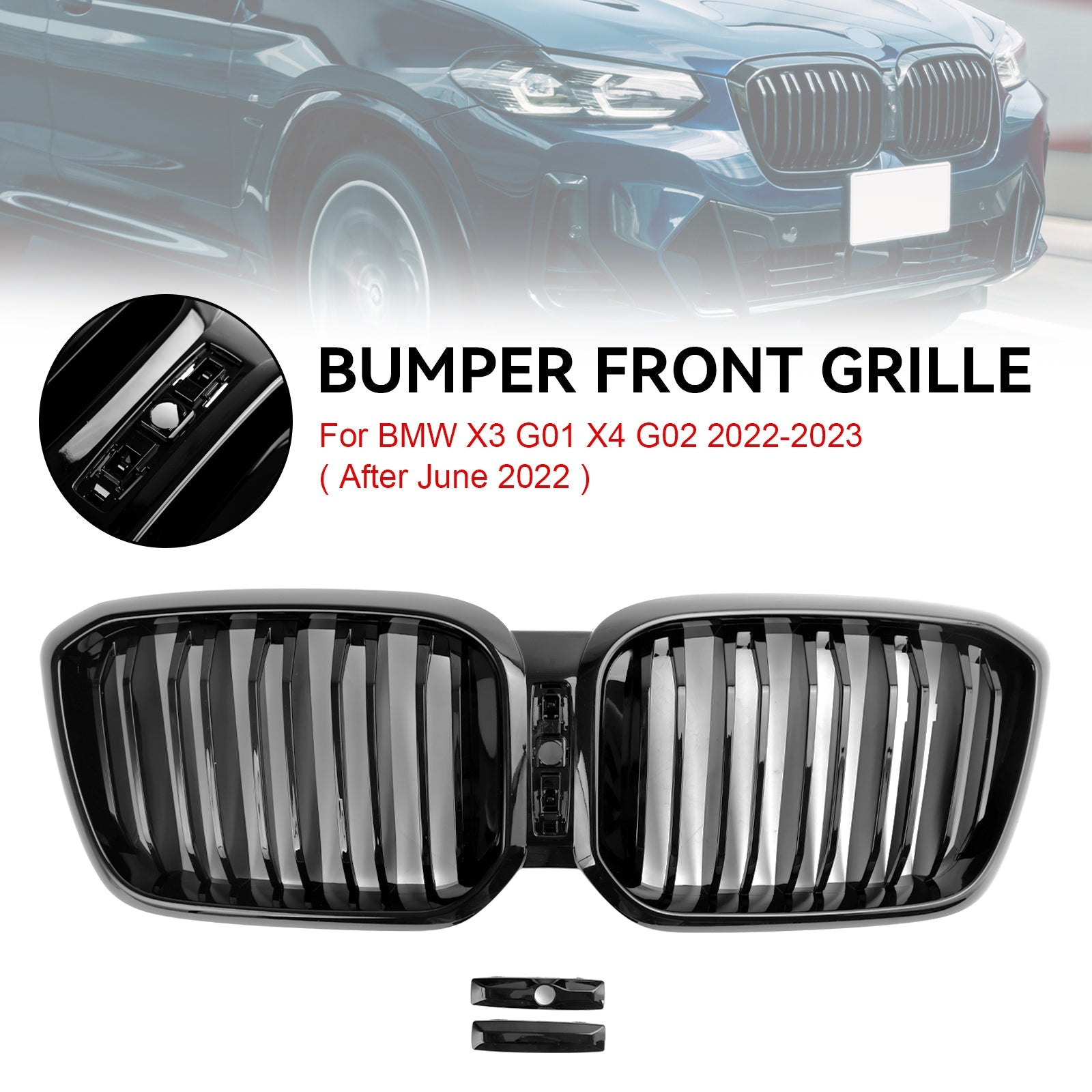 2022-2023 BMW X4 G02 xDrive30i/xDrive20d/xDrive30d/xDrive30e/M40i Front Kidney Grill Gloss Black Grille