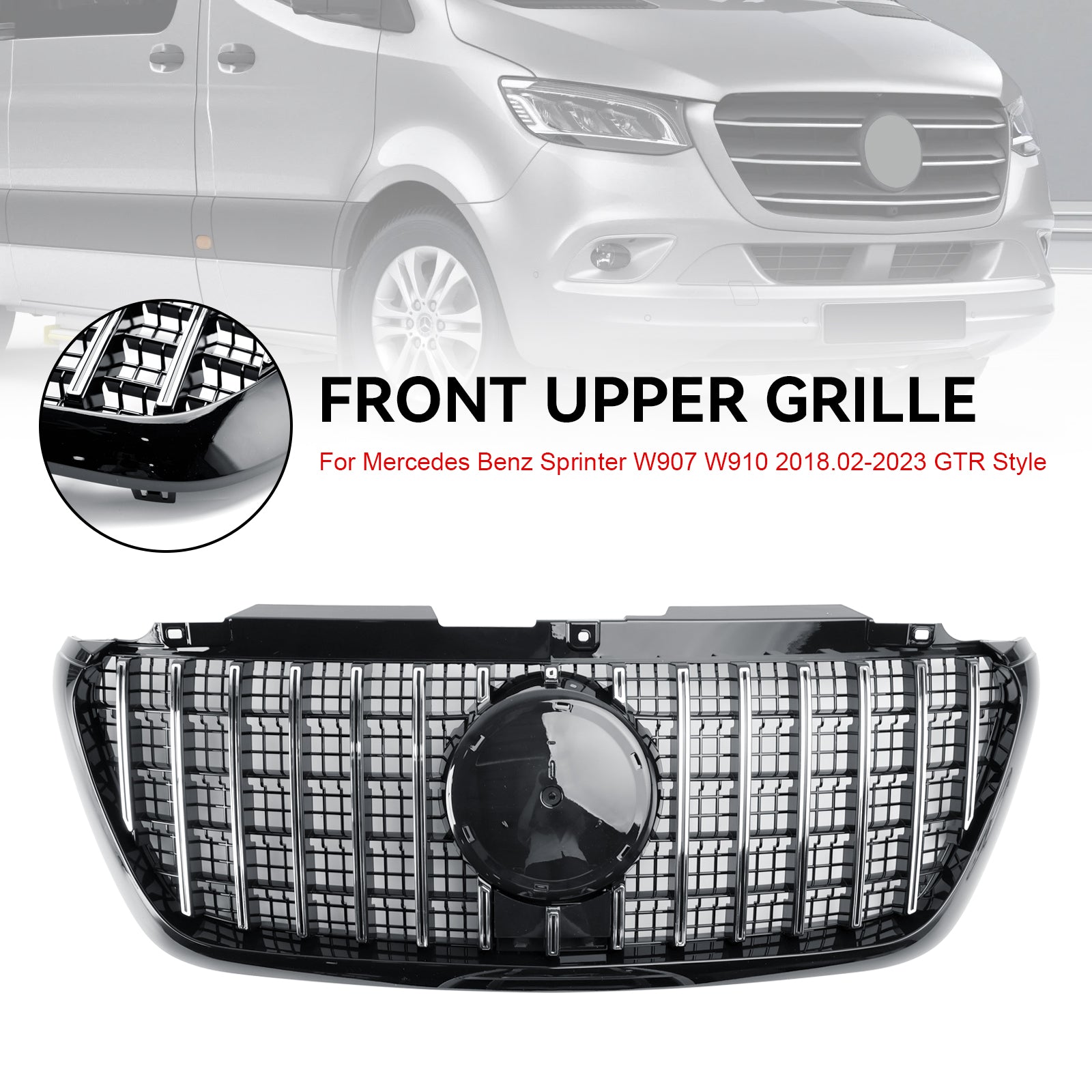 Grille de remplacement de pare-chocs avant de style GTR pour Mercedes Benz Sprinter W907 W910 2018.02-2023