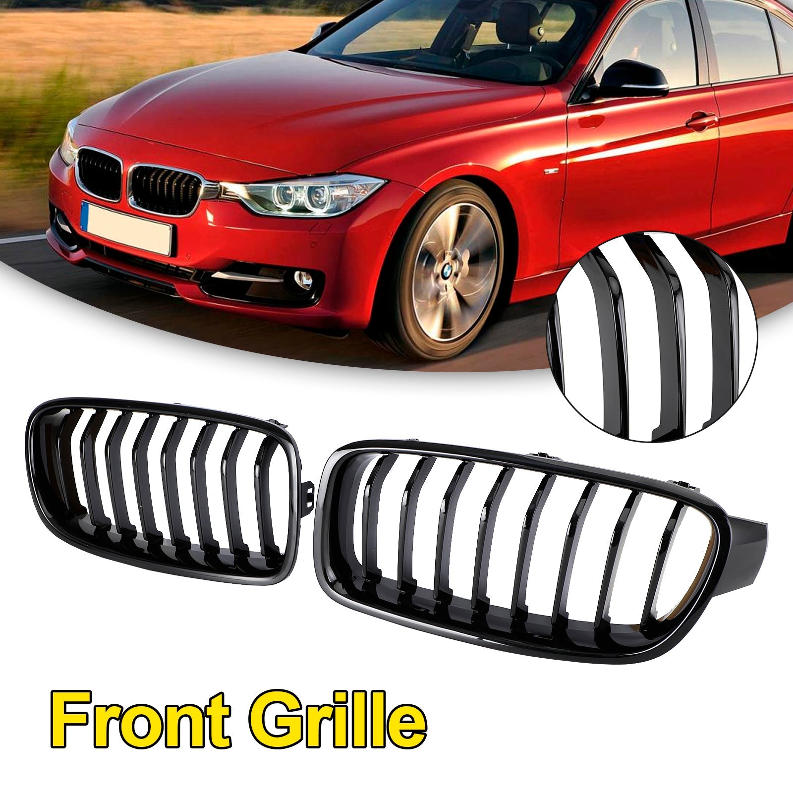 BMW 2012-2019 3 Series F30 F31 318i/320i/328i/330i/335i/340i/320d Gloss Black Grill Front Kidney Grille