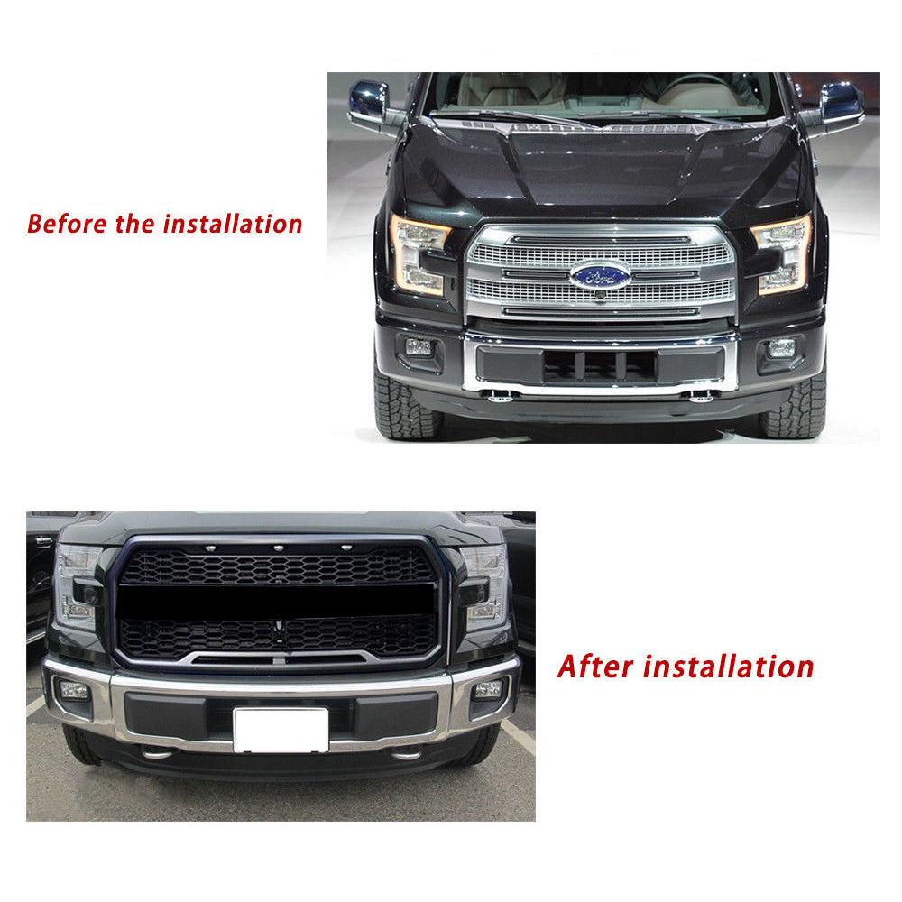 2015-2017 Ford F150 XLT/Lariat/Platinum/FX4 Raptor Style Front Bumper Grill W/ LED Replacement Grey Grille