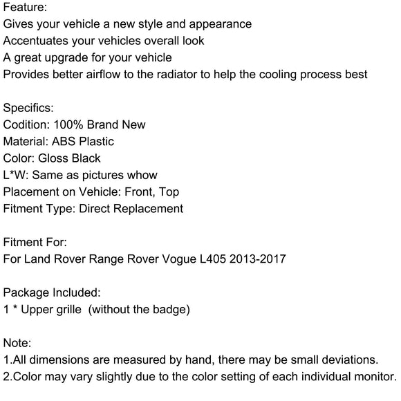 Calandre supérieure de pare-chocs avant adaptée à Land Rover Range Rover Vogue L405 2013-17