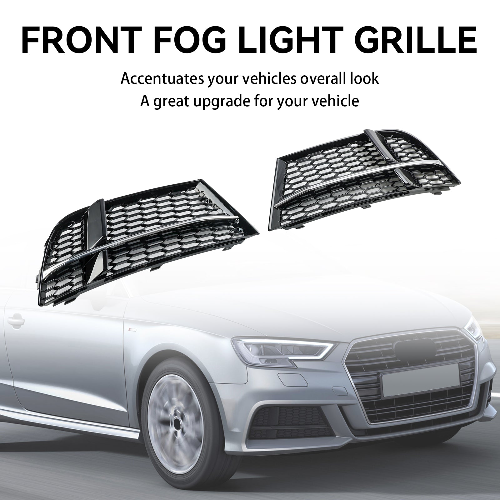 2016.5-2020 Audi A3 (8V) S-LINE Sedan/Sportback/Convertible Front Fog Light Cover Bezel Grill Black Chrome Grille