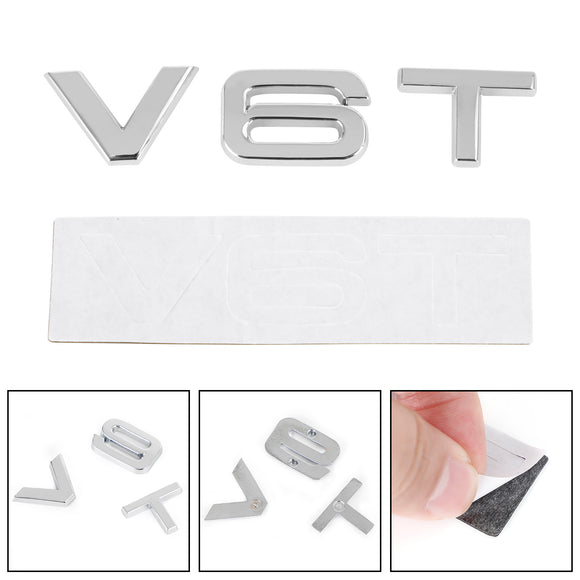 V6T Emblem Badge Passar för AUDI A1 A3 A4 A5 A6 A7 Q3 Q5 Q7 S6 S7 S8 S4 SQ5 Krom