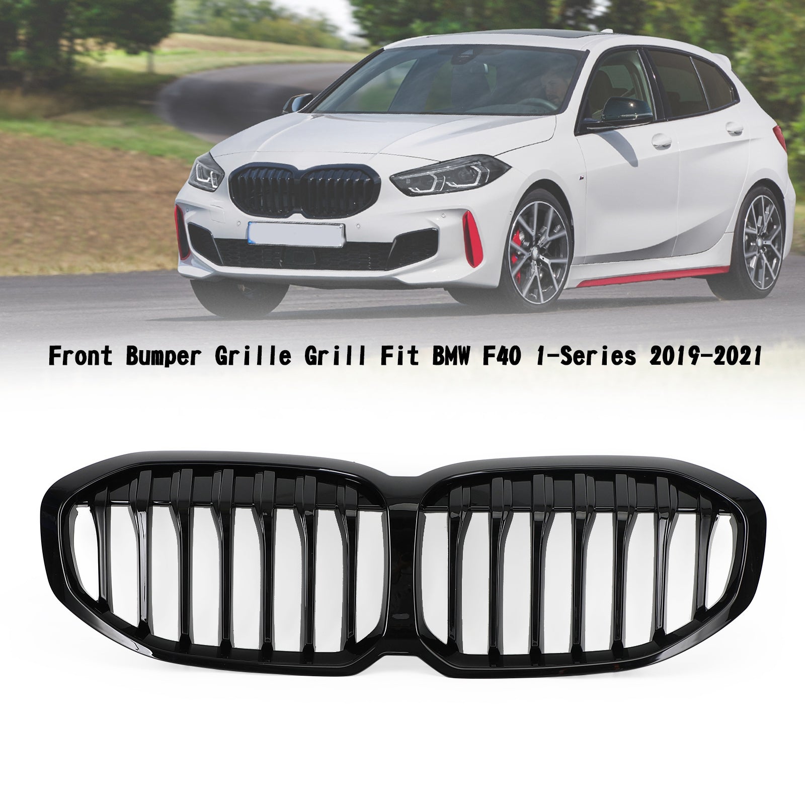 BMW F40 118i 120i M135i 1-Series 2019-2023 Front Replacement Grill Gloss Black Hood Grille