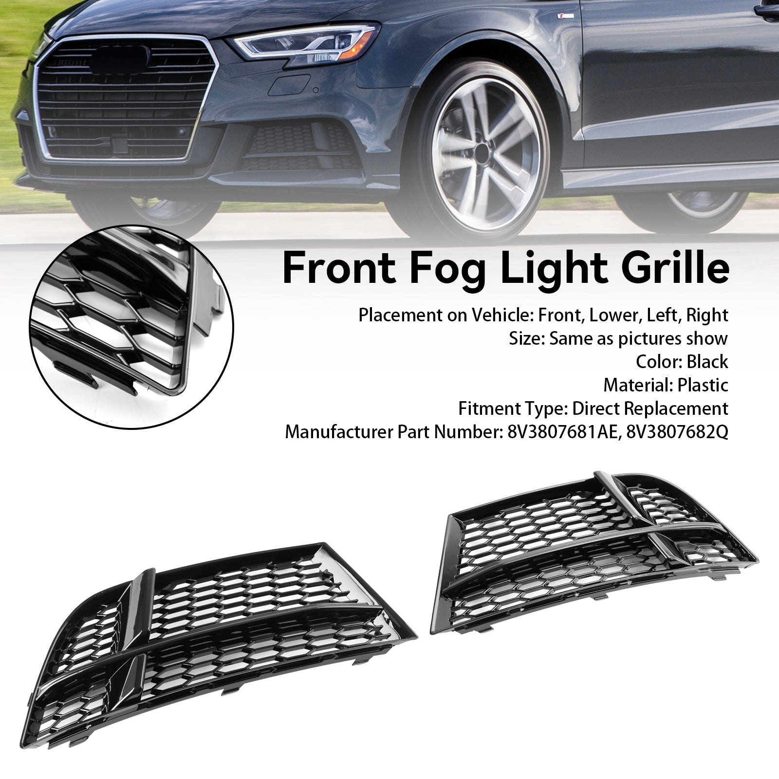 Audi A3 8V S-Line Sedan/Sportback/Convertible 2016.05-2020 Front Fog Light Cover Bezel Grill