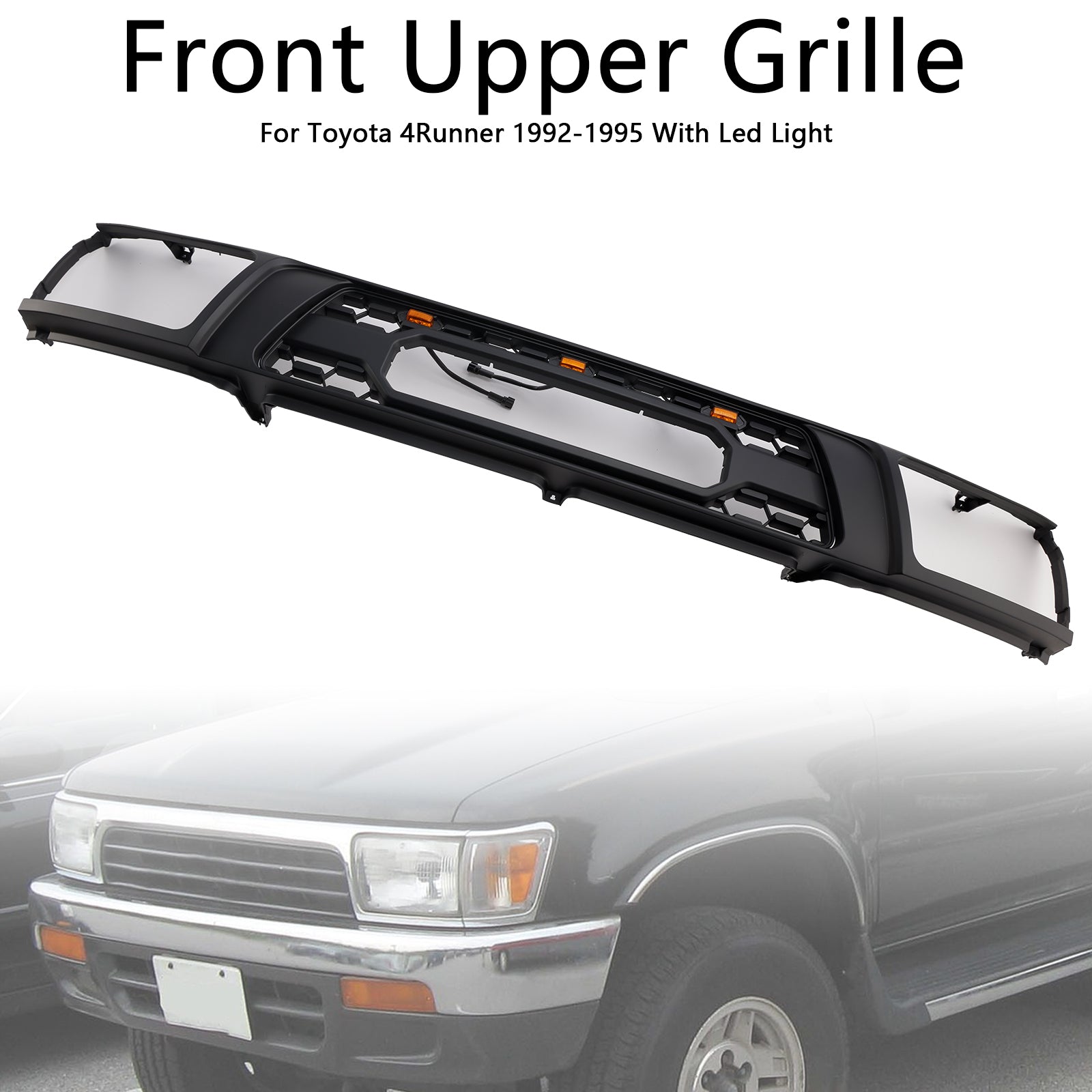 Rejilla de parachoques delantera negra mate compatible con Toyota 4Runner 1992-1995 con LED