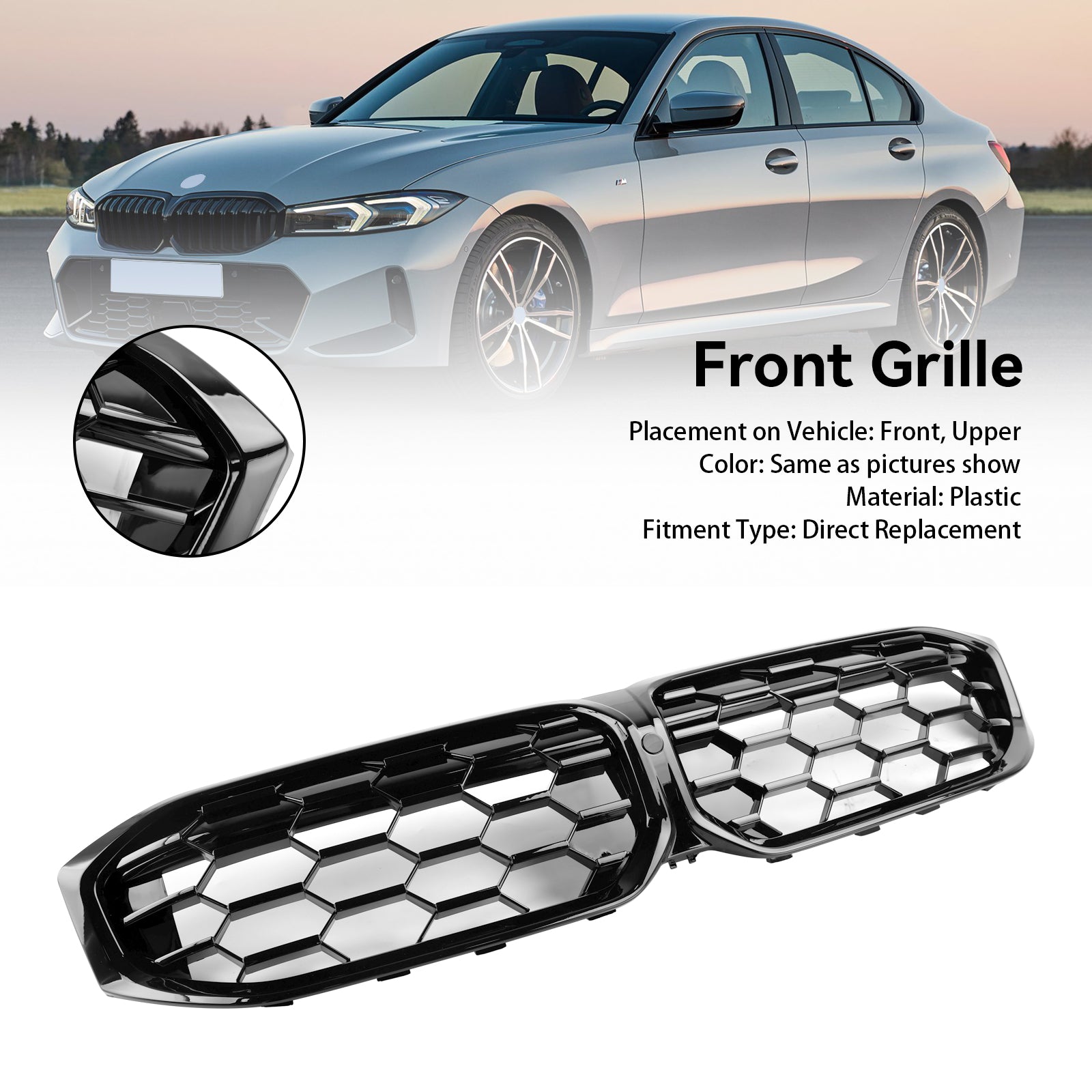 2023.6-2024 BMW 3 Series G20 G21 320i/330i/M340i/318i/320d Front Kidney Grill Gloss Black Grille