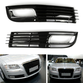 2008-2010 Audi A8 D3 Pair Lower Front Bumper Grille Fog Light Grill Chromed Black