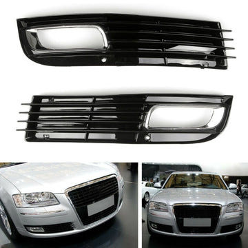 2008–2010 Audi A8 D3 Paar unterer Frontstoßstangengrill Nebelscheinwerfergrill Chrom Schwarz