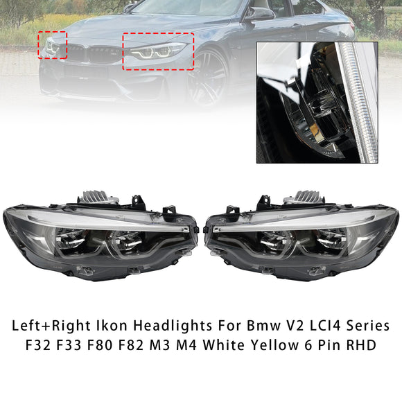 2017-2020 BMW serii 4 F32 F33 LCI M3 F80 M4 F82 Ikon Reflektory biały żółty 6 pinów RHD