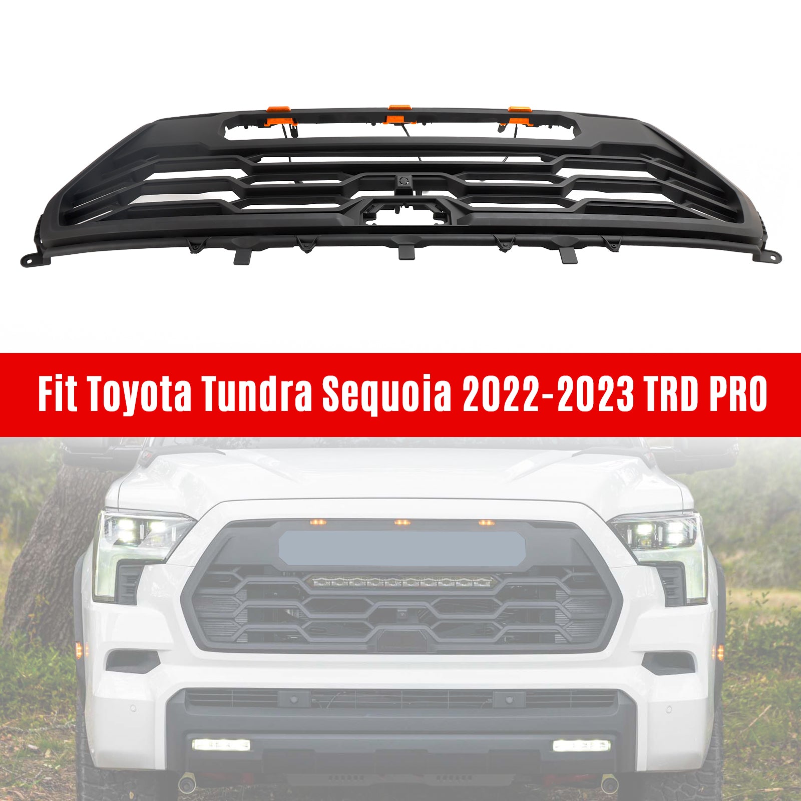 Rejilla de parachoques delantero TRD PRO de repuesto para Toyota Sequoia 2022-2024, color negro