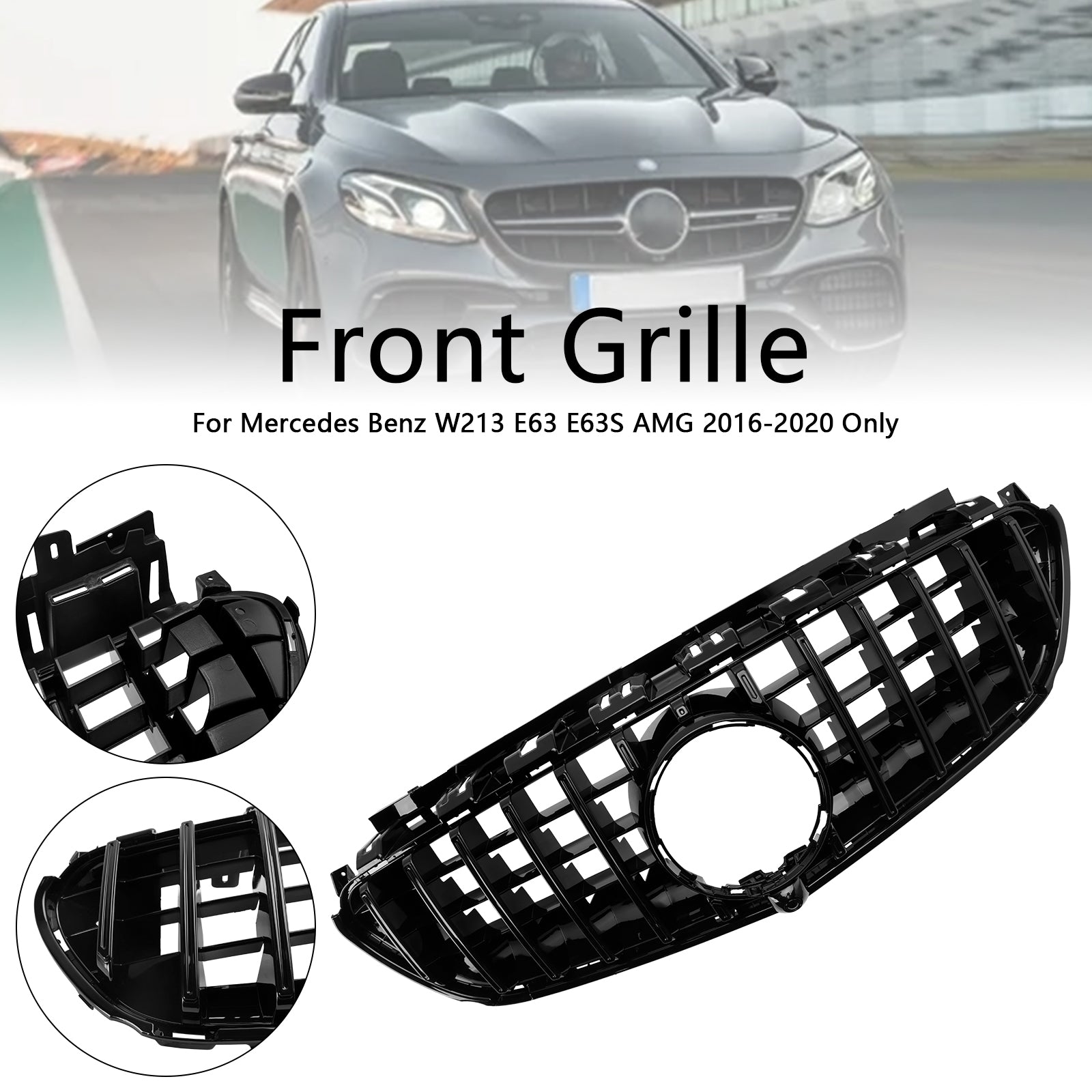 2016-2020 Mercedes Benz E Class W213 AMG E63 E63S GT Grill Front Glossy Black Grille Panamericana Style