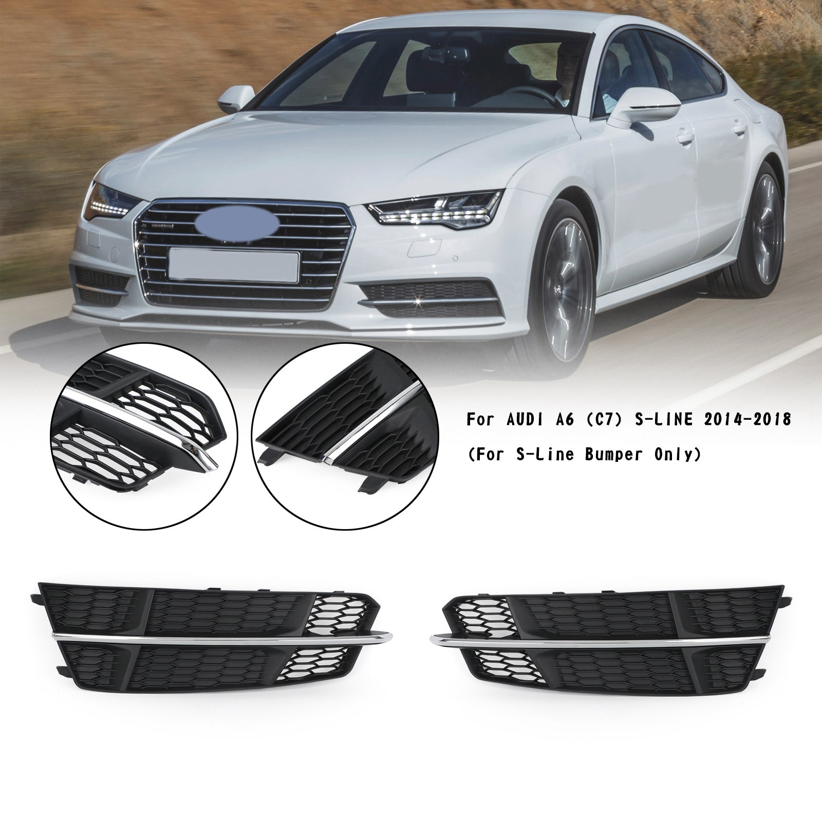 Audi A6 C7 S-Line Pare-chocs 2016-2018 Grille de pare-chocs avant 4G0807681AN 4G0807682AN Grille inférieure Noir Chrome Générique