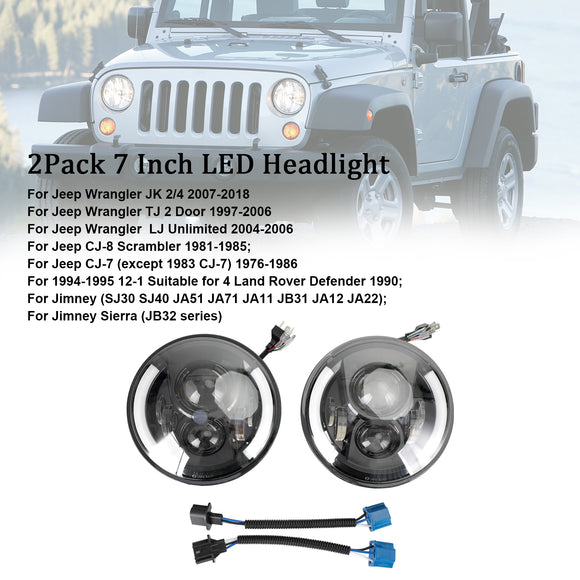 2Pcak 7 Inch LED Koplamp Voor JK Wrangler JK TJ Jimny JA11 Ronde Halo Hoek Oog