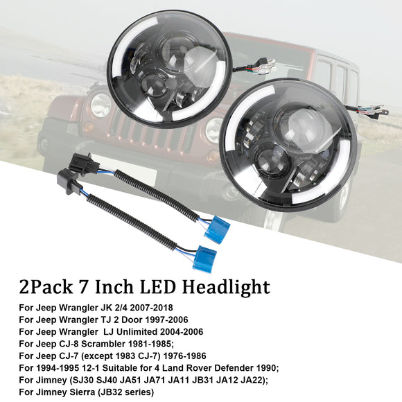 2Pcak 7 Inch LED Koplamp Voor JK Wrangler JK TJ Jimny JA11 Ronde Halo Hoek Oog
