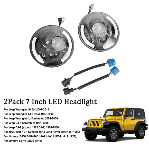 2Pcak 7 Inch LED Koplamp Voor JK Wrangler JK TJ Jimny JA11 Ronde Halo Hoek Oog
