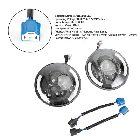 2Pcak 7 Inch LED Koplamp Voor JK Wrangler JK TJ Jimny JA11 Ronde Halo Hoek Oog