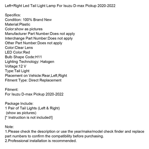 L+R Led-takavalolamppu Isuzu D-max Pickupille 2020-2022