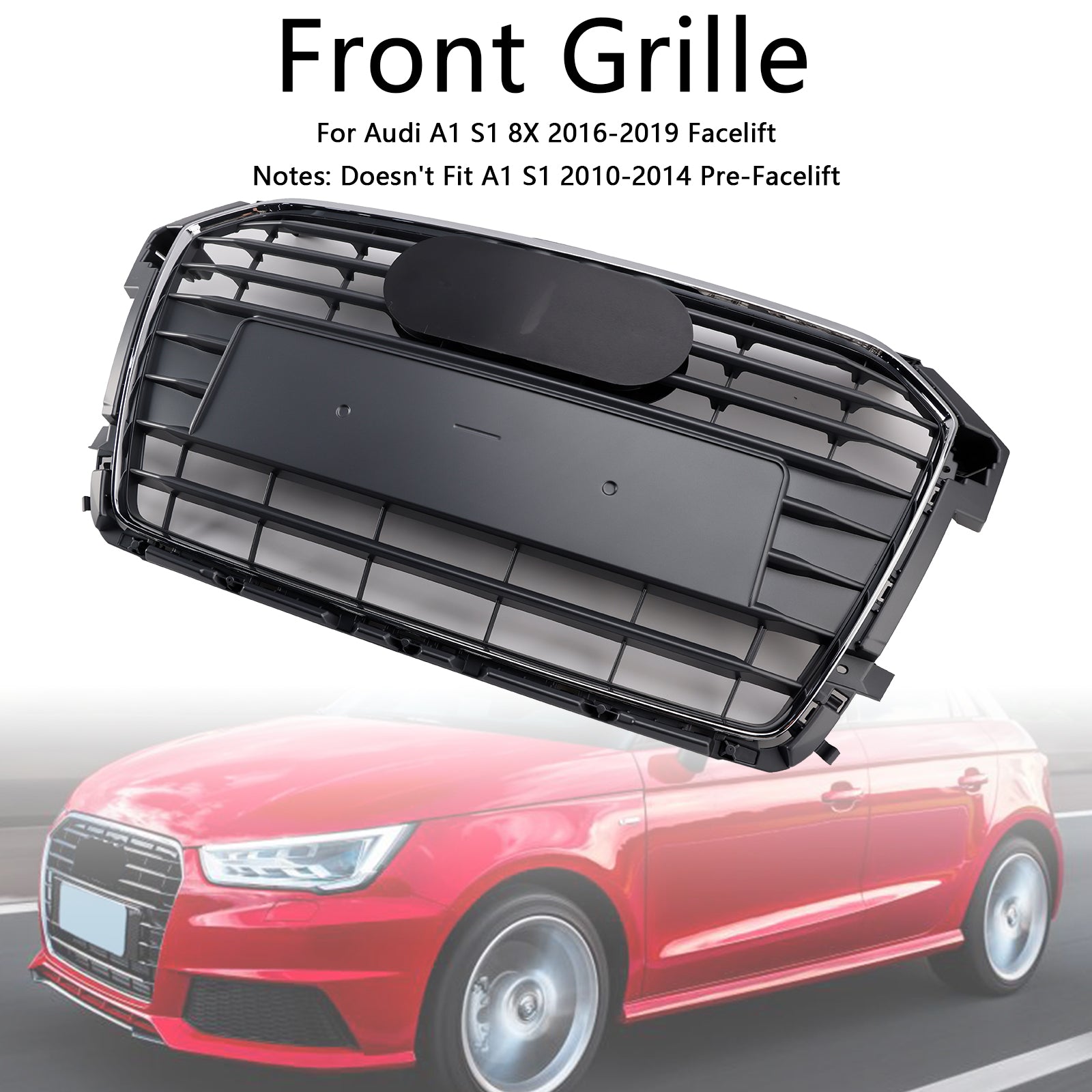 Rejilla de parachoques delantera cromada compatible con Audi A1 S1 2016-2019 MK1 Facelift