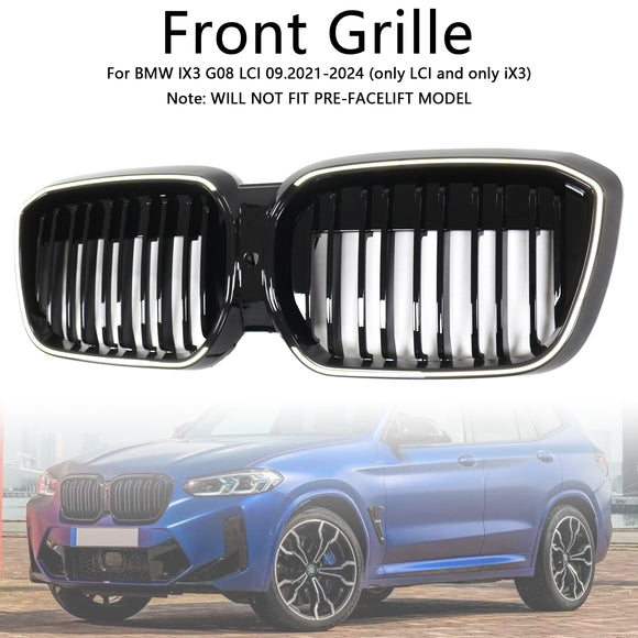 Dubbele Slat Glanzend Zwart Front Nier Grill Grille Fit BMW IX3 G08 LCI 2022-2024