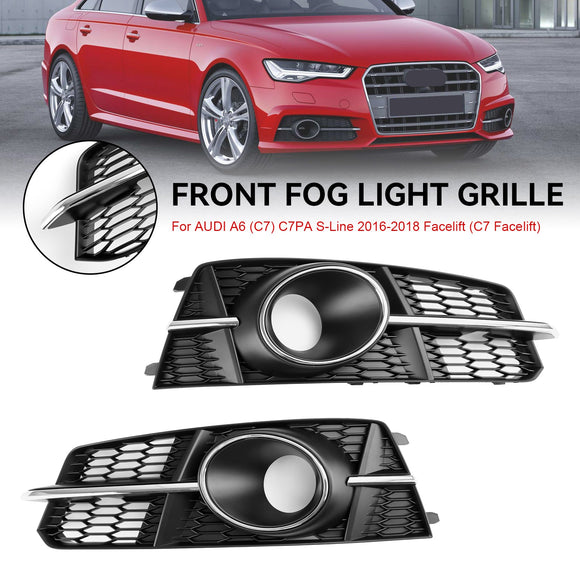 2015-2018 Audi A6 Sline / S6 C7 Fog Light Grille Front Bumper Lower Black Chrome Grill Cover 4G0807681AG 4G0807682AG